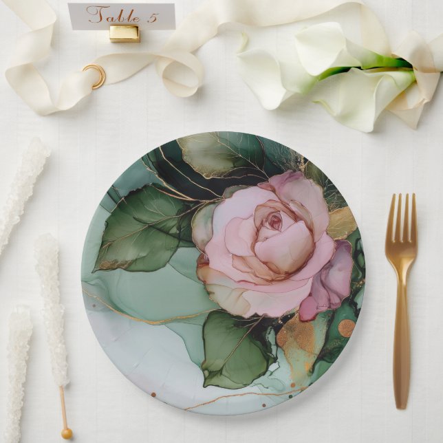 Romantisches Brautparty Rosa Rose Pappteller (Hochzeit)