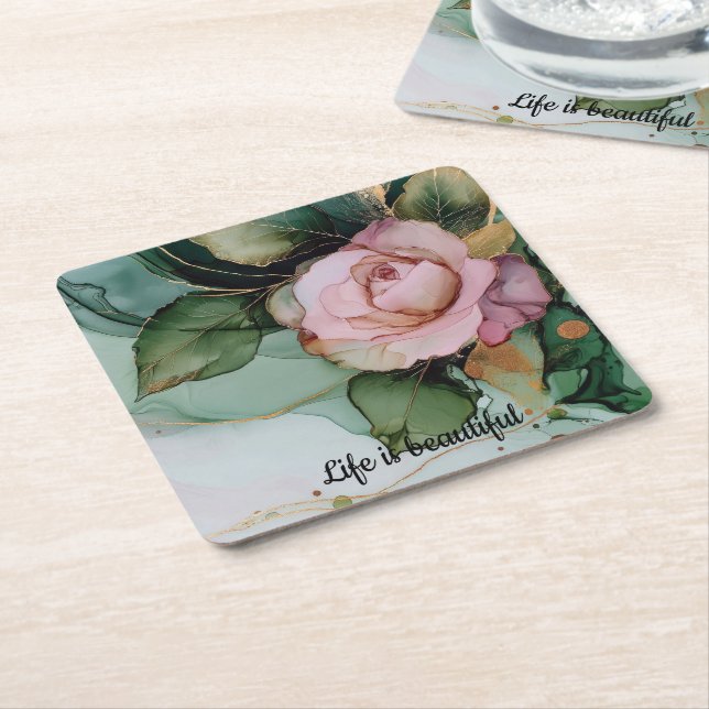 Romantisches Brautparty Rosa Rose Rechteckiger Pappuntersetzer (angewinkelt)