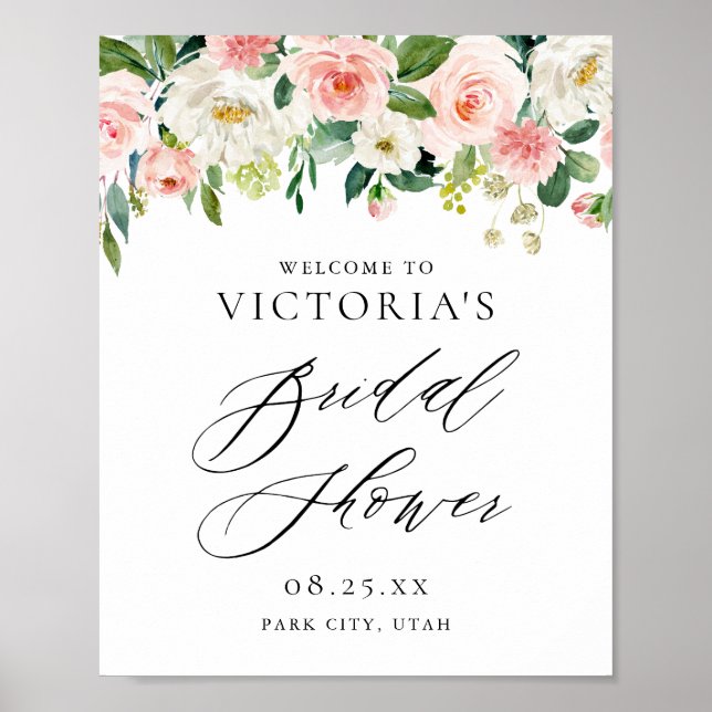 Romantisches Brautparty Wasserfarbe Peach Florals Poster (Vorne)