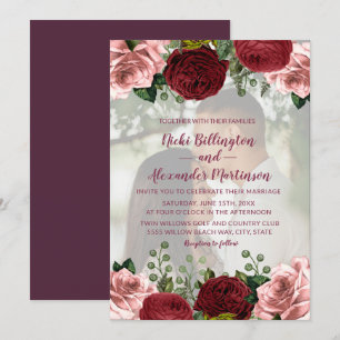 Romantisches Burgund Blush Pink Foto Hochzeit Einladung