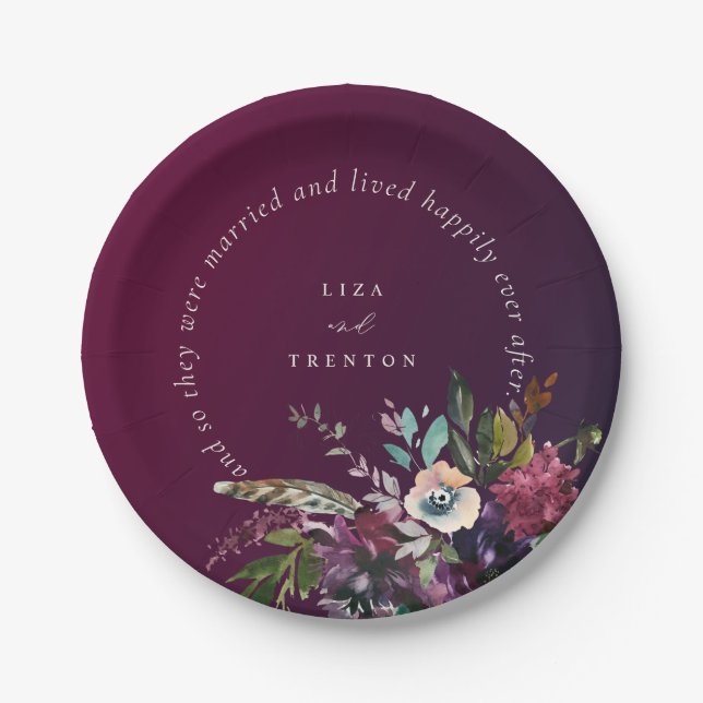 Romantisches Burgund Floral glücklich je nach Pappteller (Vorderseite)