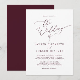 Romantisches Burgund Minimalistische Hochzeitseinl Einladung