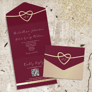 Romantisches Burgund QR-Hochzeitstil All In One Einladung