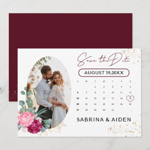 Romantisches Burgund Rosa Blütenbraun Save the Dat Save The Date