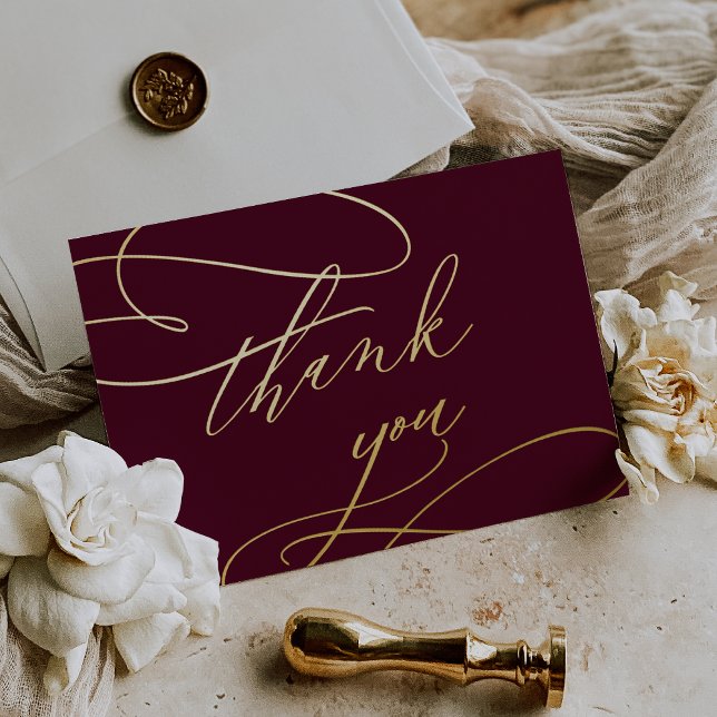 Romantisches Burgund und Gold Foil Danke Karte (Romantic Burgundy and Gold Foil Thank You Card)