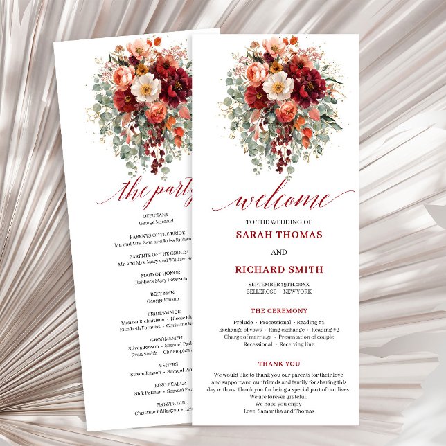 Romantisches Burgunder-Gold-Eukalyptus-Herbsthochz Programm (Romantic Burgundy Gold Eucalyptus Fall wedding program

)
