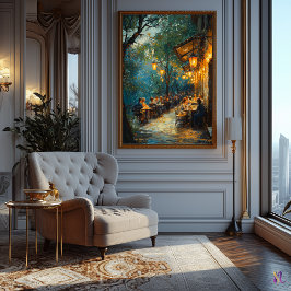 Romantisches Café am Abend Impressionismus Poster