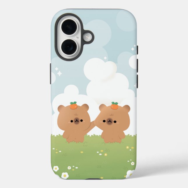 Romantisches Capybara Couple iPhone 16 Hülle (Rückseite)