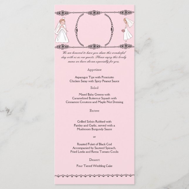 Romantisches Cartoon Brides Wedding Menu Menükarte (Vorderseite)