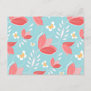 Romantisches Chic Coral Retro Blumenmuster Türkis Postkarte