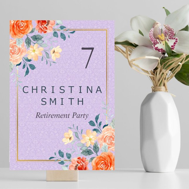 Romantisches Chic Floral Watercolor Retirement Par Tischnummer (Romantic Chic Floral Watercolor Retirement Party Table Number)