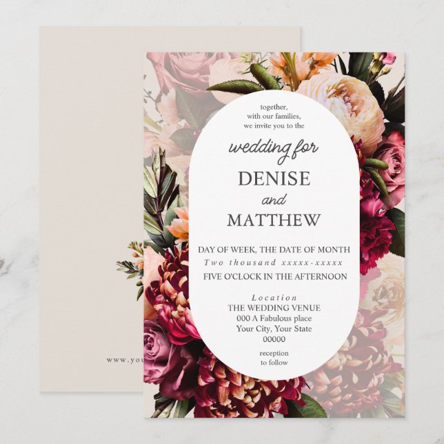 Romantisches Chrysanthemum auf Cameo Beige Wedding Einladung (Vorne/Hinten)