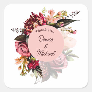 Romantisches Chrysanthemum auf Gossamer Pink Quadratischer Aufkleber