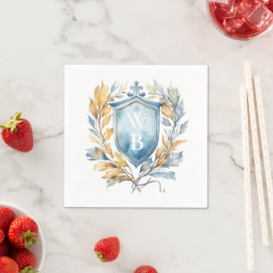 Romantisches Classic Blue Monogram Wappen Wedding Serviette