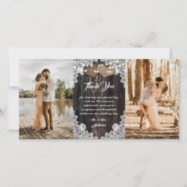 Romantisches Country Wood Floral Lace Wedding Foto Dankeskarte