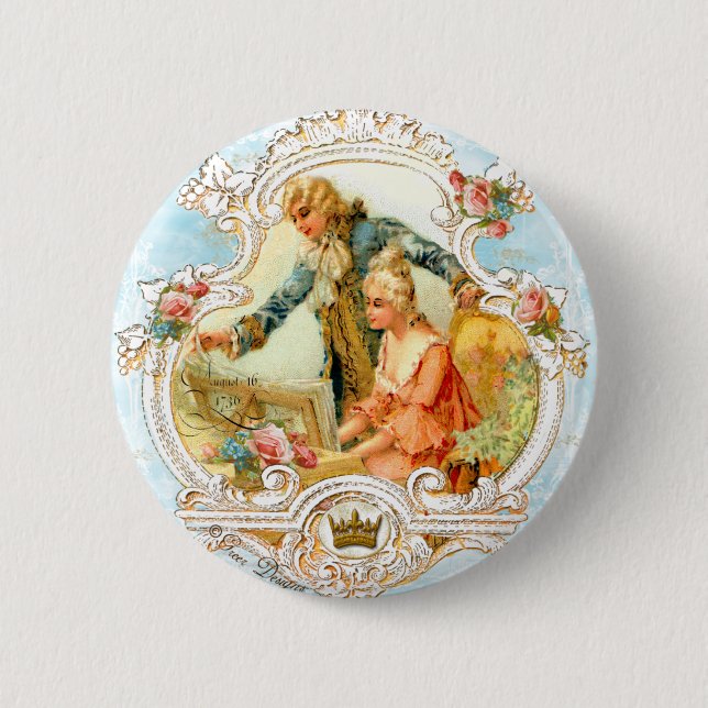 Romantisches Coupé Französisch Vintag Gerahmt Button (Vorderseite)