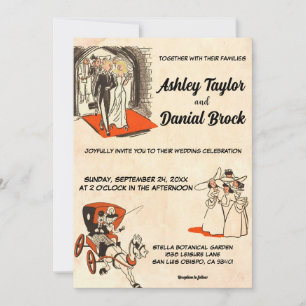 Romantisches Couple-Comic Hochzeit mit klassischem Einladung