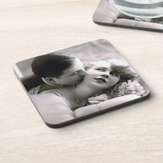 Romantisches Couple Vintag Retro Foto Elegante Lie Untersetzer (Linke Seite)