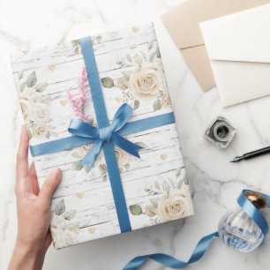 Romantisches Creme White Floral Boho Brautparty Geschenkpapier