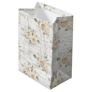 Romantisches Creme White Floral Boho Brautparty Mittlere Geschenktüte