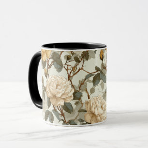 Romantisches cremefarbenes Rosen-Beige-Blumenmuste Tasse