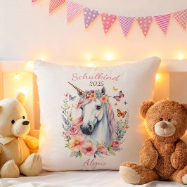Romantisches Einhorn mit Blumen - Schulkind 2025 | Kissen