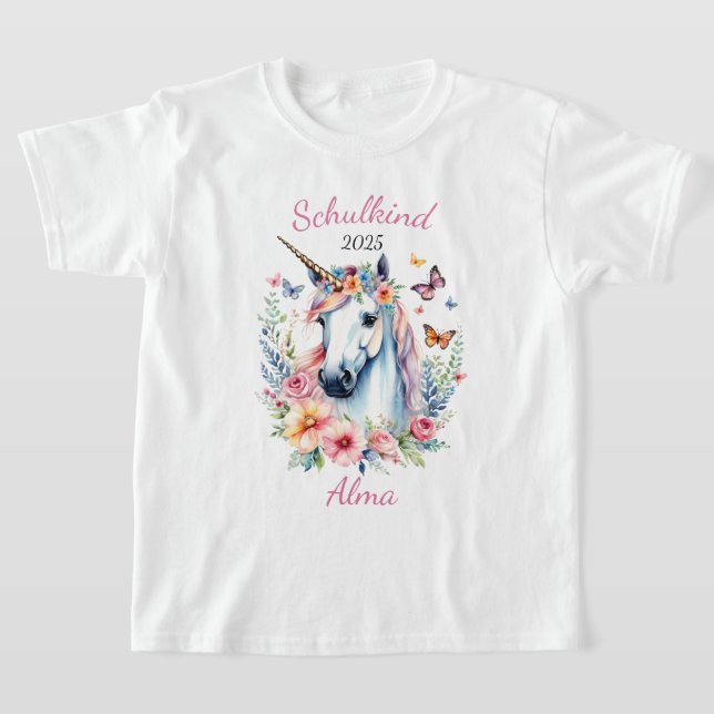 Romantisches Einhorn mit Blumen - Schulkind 2026 | T-Shirt (Ablage )