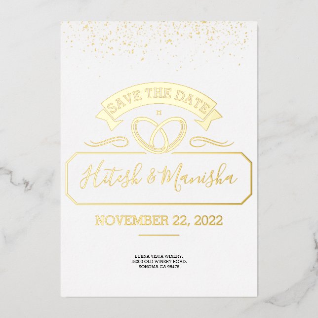 Romantisches Emblem Logo Hochzeit Gold Foil Einlad Folieneinladung (Vorderseite)