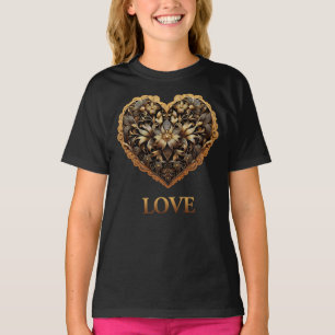 Romantisches Filigran-Goldherz mit dem Wort Liebe T-Shirt
