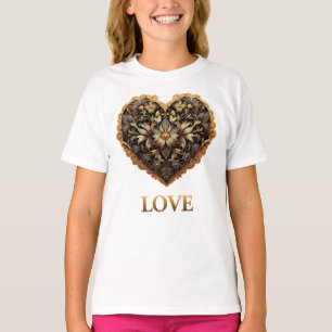Romantisches Filigran-Goldherz mit dem Wort Liebe T-Shirt