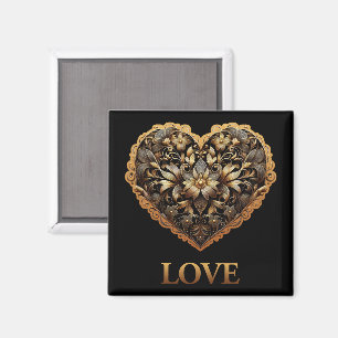 Romantisches Filigran-Goldherz mit dem Wort Love Magnet