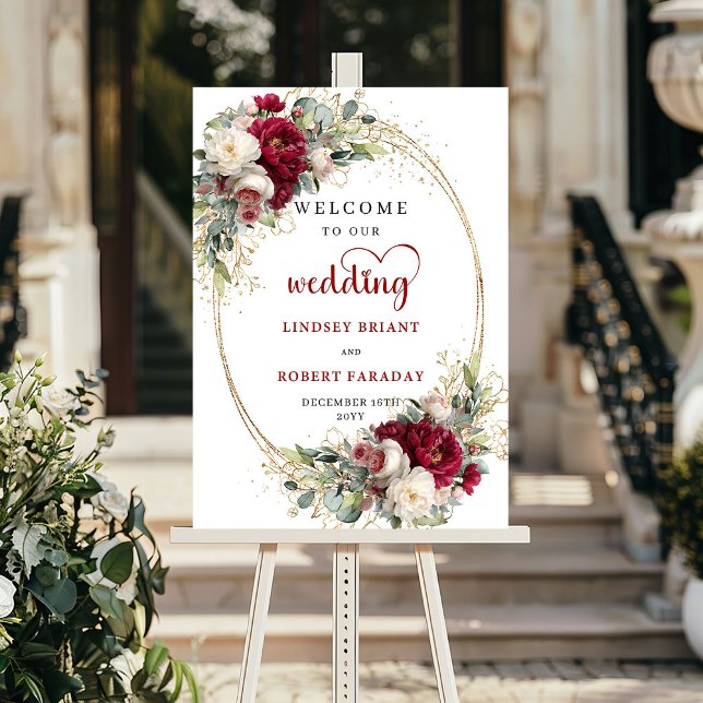 Romantisches florales Hochzeits-Willkommensposter  Poster (Romantic Floral Wedding Welcome Poster Personalized)