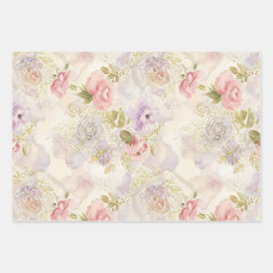 Romantisches Florales Wasserfarben-Geschenkpapier Geschenkpapier Set