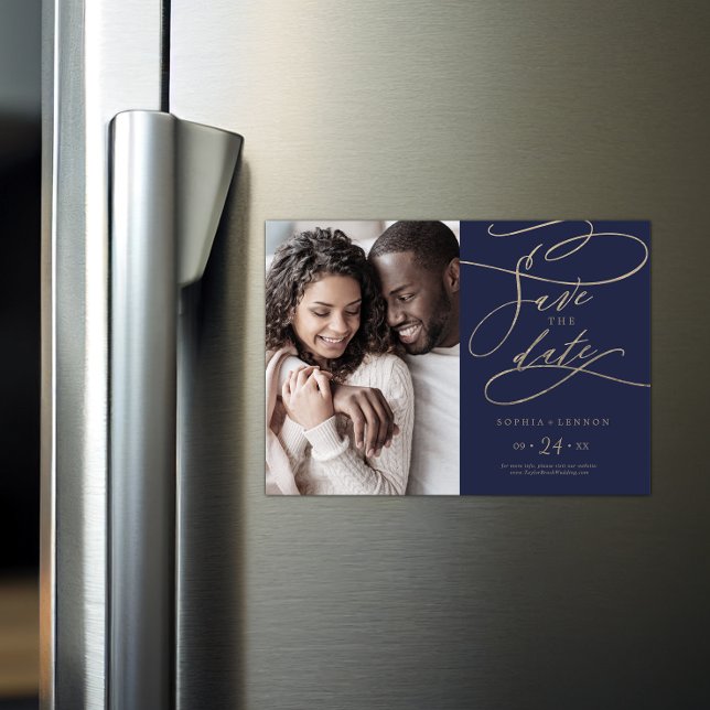 Romantisches Foto der Navy zur Kalligraphie Save t Magneteinladung (Von Creator hochgeladen)