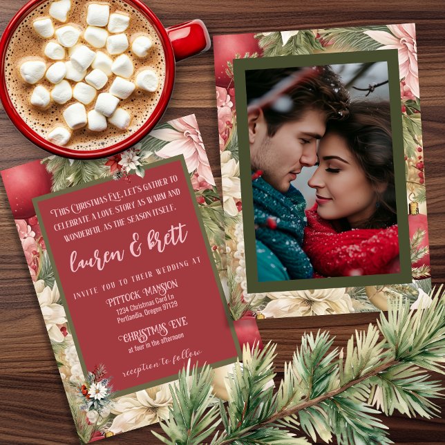 Romantisches Foto Hochzeit am Weihnachtsabend Einladung (Elegant Christmas Eve wedding invitation with photo
)