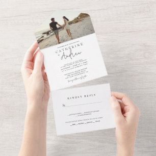 Romantisches Foto Moderne Hochzeit All In One Einladung