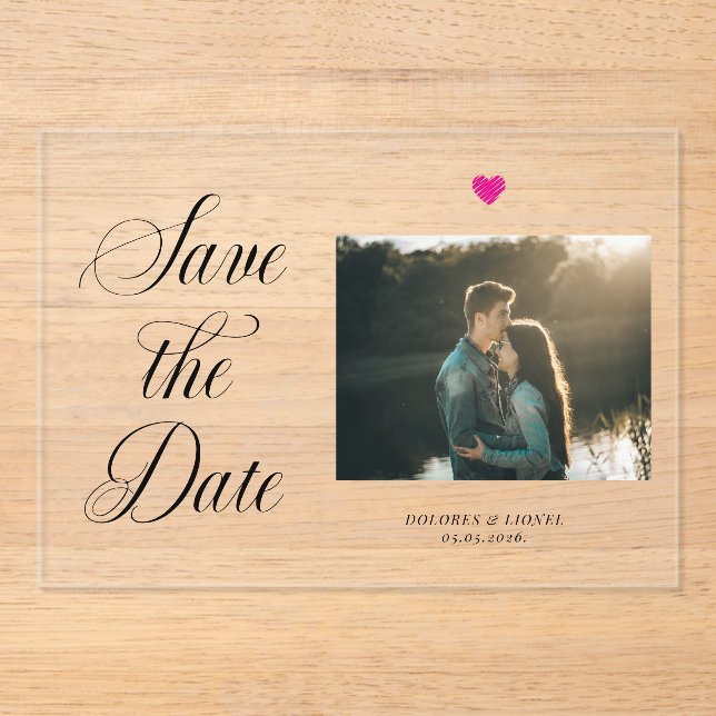 Romantisches Foto Save the Date Acryleinladungen (Vorderseite)