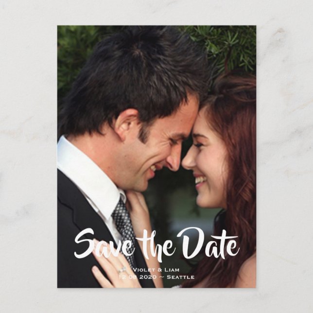 Romantisches Foto Save the Date Ankündigungspostkarte (Vorderseite)