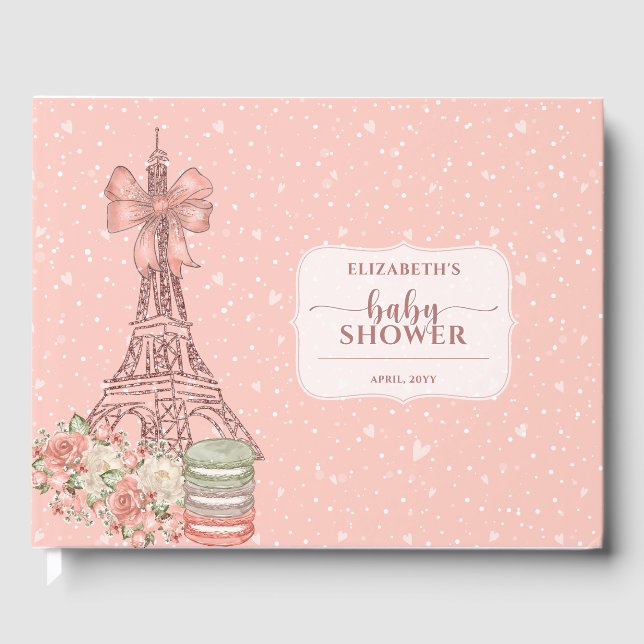 Romantisches Französisch Blush Pink Baby Dusche Gä Gästebuch (Vorderseite)