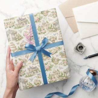 Romantisches französisches Gartenhochzeit-Aquarell Geschenkpapier