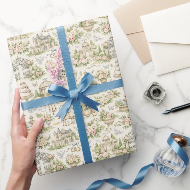Romantisches französisches Gartenhochzeits-Aquarel Geschenkpapier (Schenken)
