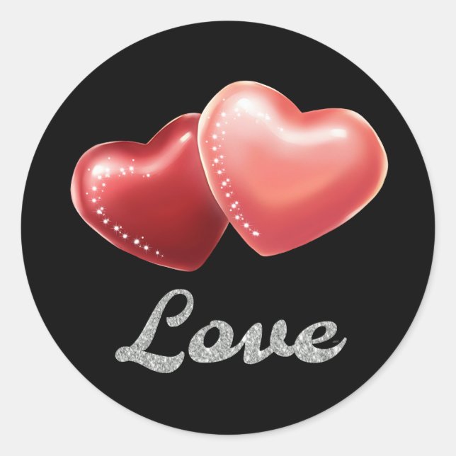 Romantisches funkelndes rotes Herz "Liebe" Glitter Runder Aufkleber (Vorderseite)