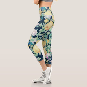 Romantisches Gelbweißrosen Blumendesign Capri Leggings