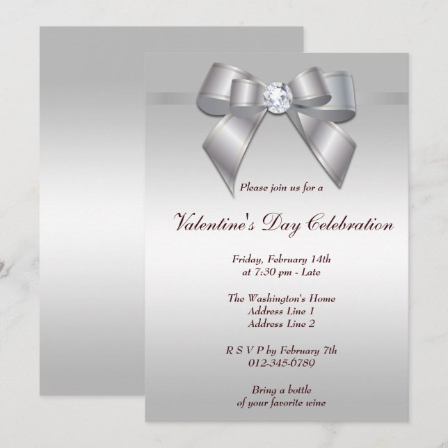 Romantisches Gem Bow & Ribbon Valentine's Day Part Einladung (Vorne/Hinten)