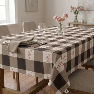Romantisches Gingham-Karo und rosa Herz Buffalo Tischdecke