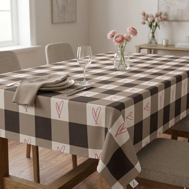 Romantisches Gingham-Karo und rosa Herz Buffalo Tischdecke (Von Creator hochgeladen)