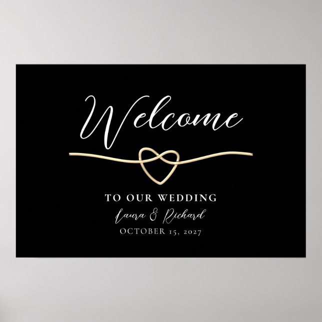 Romantisches Gold Black Wedding Willkommenszeichen Poster (Vorne)