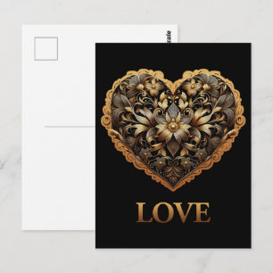 Romantisches Gold-Filigran-Herz mit dem Wort Love Postkarte