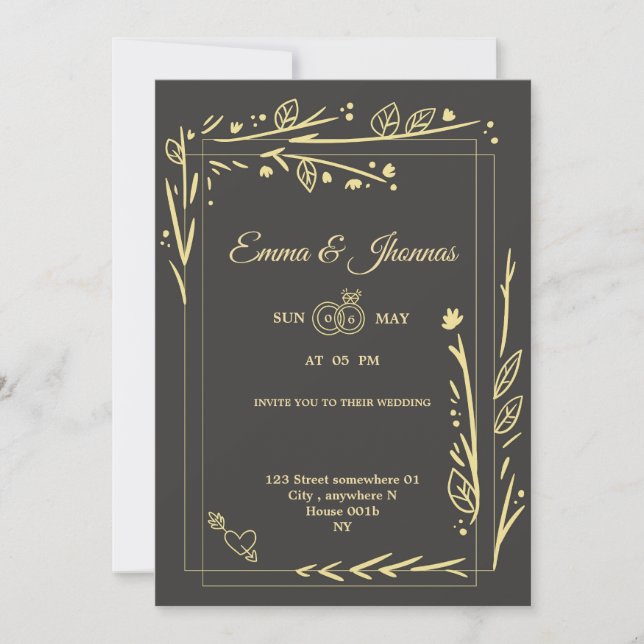 Romantisches Gold Floral Rahmen Hochzeitskarte Cou Einladung (Vorderseite)