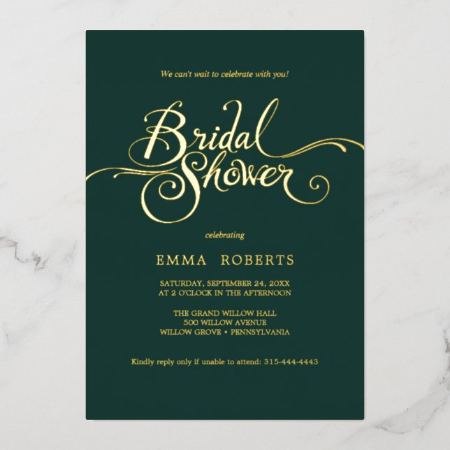 Romantisches Gold Foil & Emerald Brautparty Folieneinladung (Vorderseite)